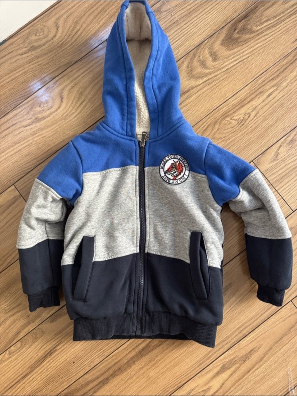 NEW! 5T Kids blue grey navy zip sherpa fleece - super warm - Picture 2 of 13